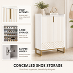 Shoe Cabinet with Doors – 5-Tier Storage, Gold Accents, Hallway Bedroom Living Room