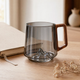 Glass Mug with Wooden Handle – Ribbed Smoky Design, Mountain Relief Base, 400ml