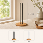 Paper Towel Holder Stand – Bamboo Base Metal Rod Countertop Kitchen Storage Rack