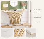Modern Entryway Console Table – Gold Metal Base, Faux Marble Top, Hallway Sofa Table
