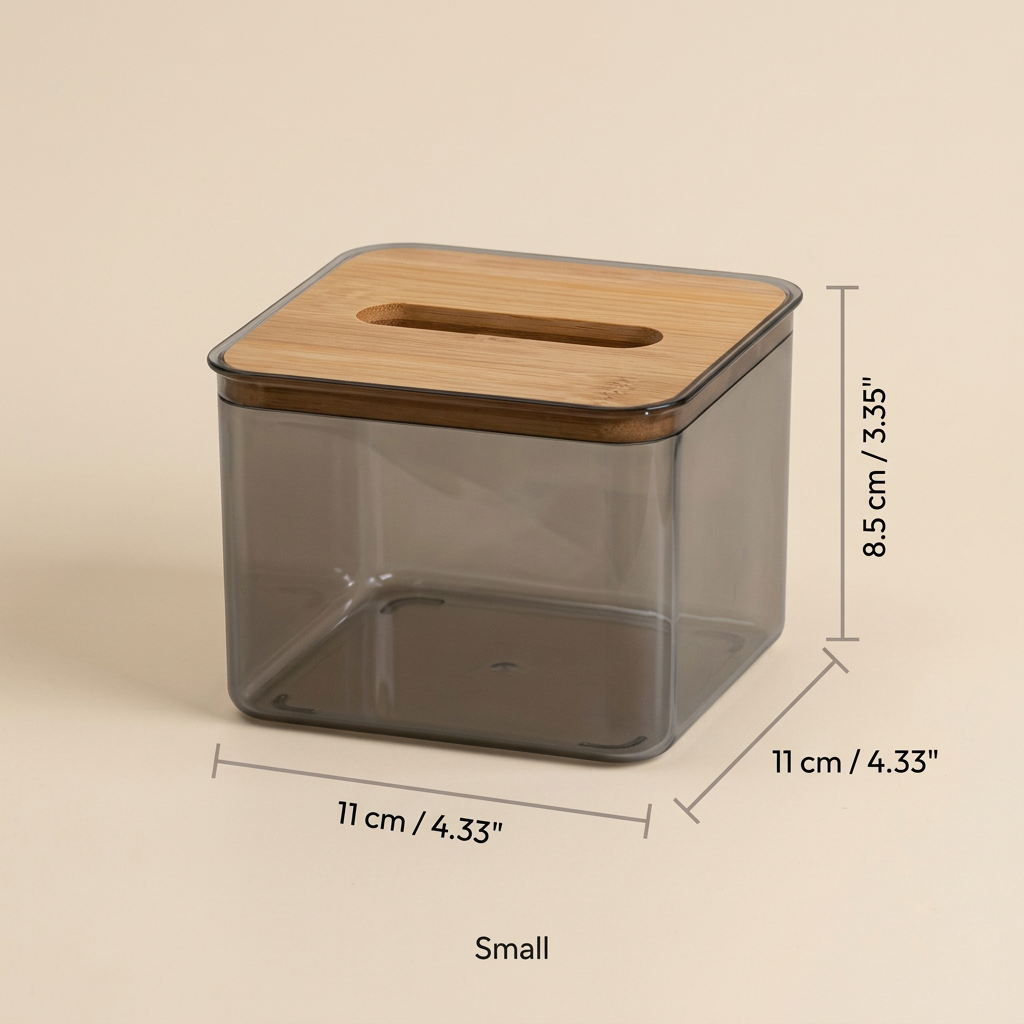 Tissue Holder with Bamboo Cover – Modern Minimalist Organizer for Desk Vanity Countertop Storage