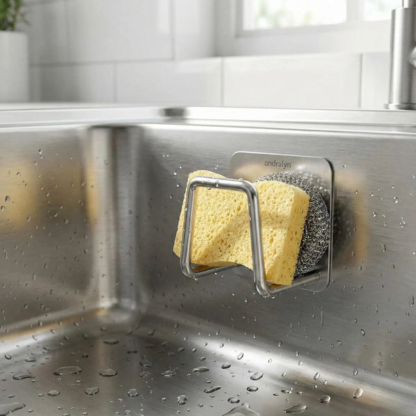 Adhesive Kitchen Hooks – Space Saving Stainless Steel Holder for Sponges, Cutting Boards & Cabinet Doors