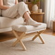 Cushioned Folding Footstool – Solid Wood X-Frame Entryway Bench Sofa Foot Rest