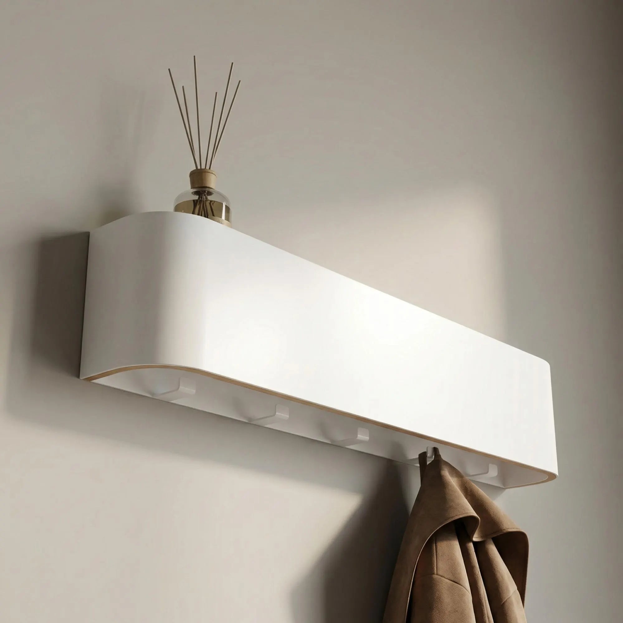 Floating Wall Coat Rack with Hidden Hooks & Shelf – Wall-Mounted Coat Organizer for functional decor