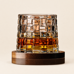 Crystal Tumbler Whiskey Glass – Textured Spinning Base, Cocktail, Bourbon, Bar Decor