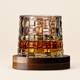 Crystal Tumbler Whiskey Glass – Textured Spinning Base, Cocktail, Bourbon, Bar Decor