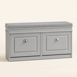 Shoe Storage Bench with Cushion – 2 Flip Drawers Entryway Seat White Hallway