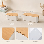Cable Management Box with Bamboo Lid – Cord Organizer for Desk Power Strip and TV Wires