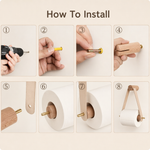 Toilet Paper Holder – Wall Mounted Wood Leather Brass Bathroom Organizer Minimalist Rustic Decor