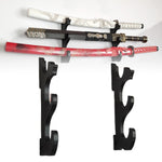 Wooden Katana Wall Mount Rack – Samurai Sword Display Holder, 1 2 3 Layer Storage
