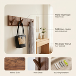 Walnut Wall Coat Rack – Piano Key Design Hooks for Entryway Bedroom Bathroom Minimalist Decor