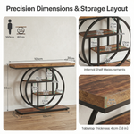 4-Tier Console Table – Modern Table with Open Shelves and Circular Frame for Living Room