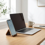 Walnut Wood Phone Stand – Curved Minimalist Design for Desk, Bedside, Kitchen, Video Calls