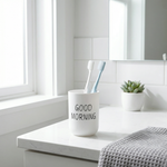 Good Morning Toothbrush Holder – Countertop Cup for Bathroom Vanity Sink Organization Storage