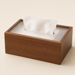 Wooden Tissue Box Cover – Ribbed Glass Top, Desk and Bedside Napkin Holder