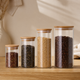 Glass Storage Jar with Wood Lid – Airtight Kitchen Canister for Tea Coffee Sugar