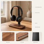Wooden Headphone Stand – Aluminum Frame, Pen Slot, Desk Organizer for Home Office