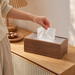 Wooden Tissue Box Cover – Ribbed Glass Top, Desk and Bedside Napkin Holder
