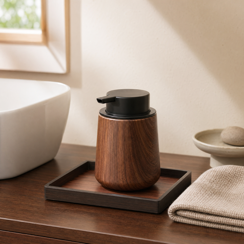 Wood Grain Foam Soap Dispenser – Refillable Pump Bottle for Bathroom Kitchen Decor