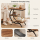 C-Shaped End Table with 3-Tier Shelves – Industrial Wood and Metal Sofa Side Table