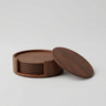 Sous-verres en cuir grain de bois — Lot de 6 ronds empilables avec support pour table basse