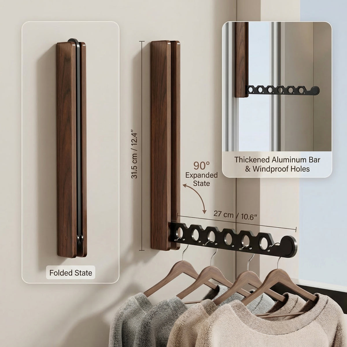 Without Wall Mounted Clothes Drying Rack – Collapsible Wood Hanger Organizer for Laundry Room Bedroom