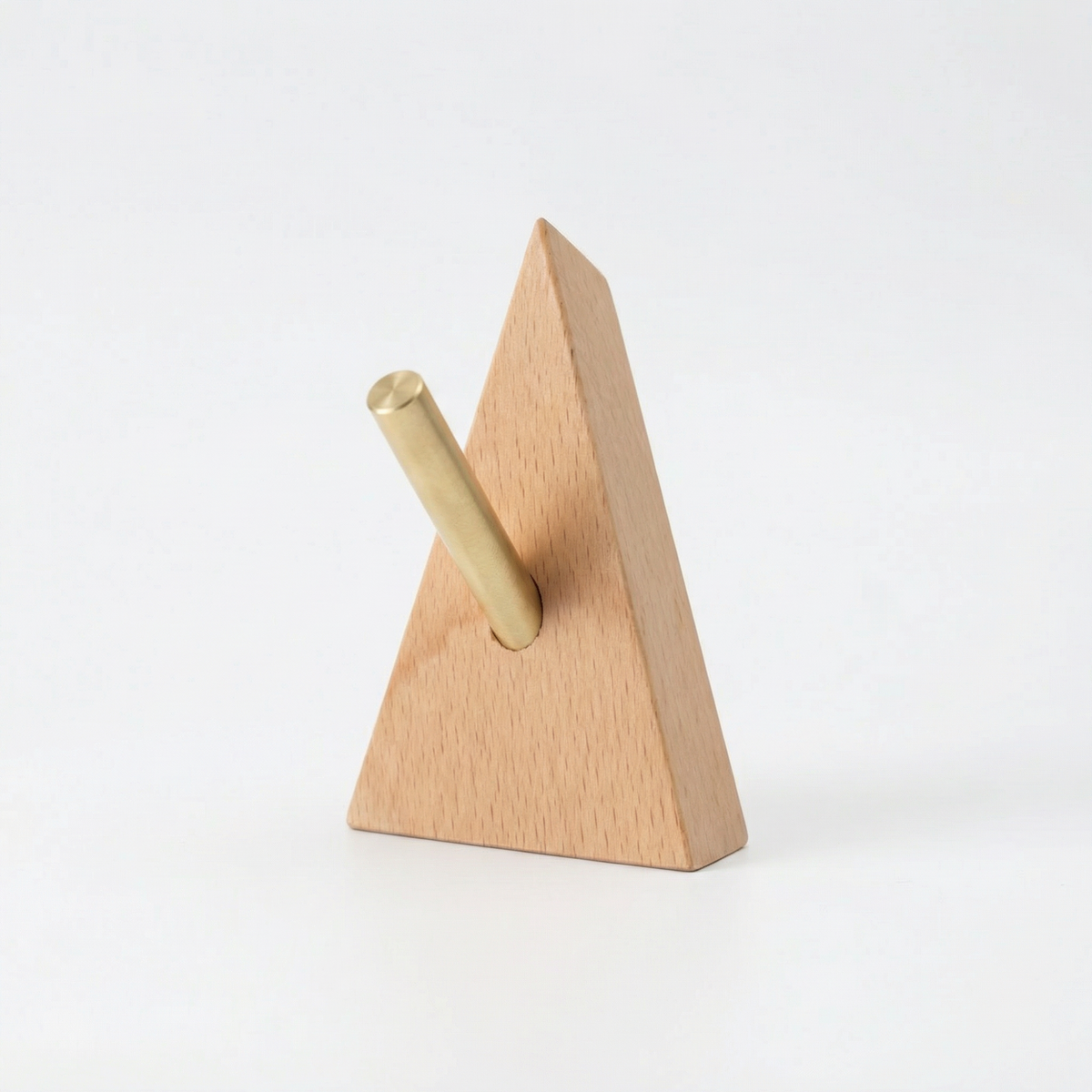 Modern Wooden Wall Hook – Self Adhesive Storage Hook with Angled Brass Peg for Home