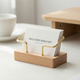 Business Card Holder – Wood and Metal Stand for Office Desk, Name Cards, Affirmation Display