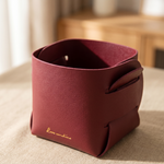 PU Leather Storage Basket – Folding Desktop Organizer for Pens Keys Cosmetics Minimalist Home Decor