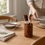 Wooden Utensil Holder – Cylinder Chopstick Storage Organizer for Kitchen Counter