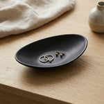 Oval Black Ring Dish – Ceramic Jewelry Tray for Entryway, Bedroom, Bathroom Vanity Organizer