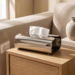 Stainless Steel Tissue Box – Sculptural Dispenser for Living Room Bedroom Desktop