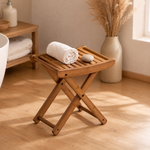 Bamboo Folding Bath Stool – Portable Shower Seat for Sauna Spa Shaving Compact Storage