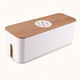 Cable Storage Box Bamboo Lid – Power Strip Organizer Wire Hider for Home Office Desk