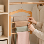 Wooden 4-Layer Pants Hanger – Multi-Tier Closet Organizer for Trousers and Scarves