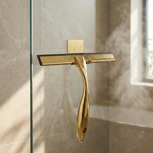 Gold Stainless Steel Shower Squeegee – Modern Silicone Water Wiper for Bathroom Glass Surfaces