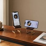 Wooden Chair Phone Stand – Walnut Brass Desk Organizer, Minimalist Office Ornament