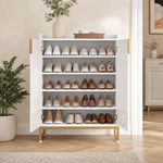 Shoe Cabinet with Doors – 5-Tier Storage, Gold Accents, Hallway Bedroom Living Room