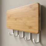 Wall Mounted Bamboo Key Hanger – Entryway Organizer with Storage Slot, Minimalist Wall Hook Rack