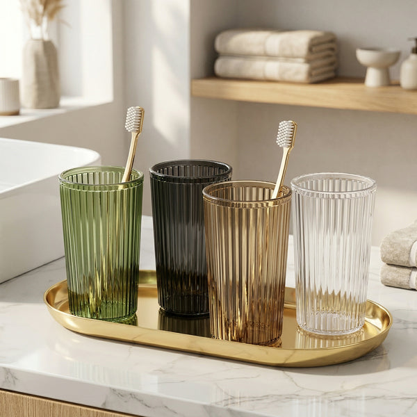 Textured Glass Toothbrush Holder – Bathroom Storage, Countertop Cup, Minimalist Vanity Accessory