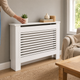 Modern Radiator Cover with Shelf – White Slatted MDF Heater Cabinet Living Room Decor