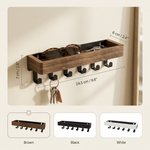 Floating Shelf with 6 Hooks – Wall Mounted Key Holder Rustic Wood Home Organizer