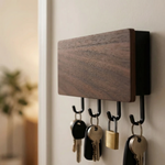 Wall Mounted Bamboo Key Hanger – Entryway Organizer with Storage Slot, Minimalist Wall Hook Rack