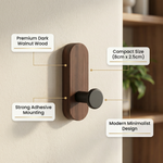 Adhesive Walnut Wood Wall Hook – Coat and Hat Hanger for Entryway & Bedroom Decor