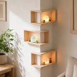 Corner Floating Wood Shelf – Wall Mounted Display Rack for Plants and Ornaments