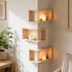 Corner Floating Wood Shelf – Wall Mounted Display Rack for Plants and Ornaments