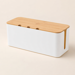 Cable Management Box with Bamboo Lid – Cord Organizer for Desk Power Strip and TV Wires