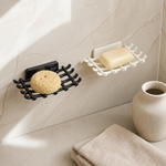 Wall Mounted Soap Dish – Drill-Free Grid Drainage Rack for Bathroom, Black or White