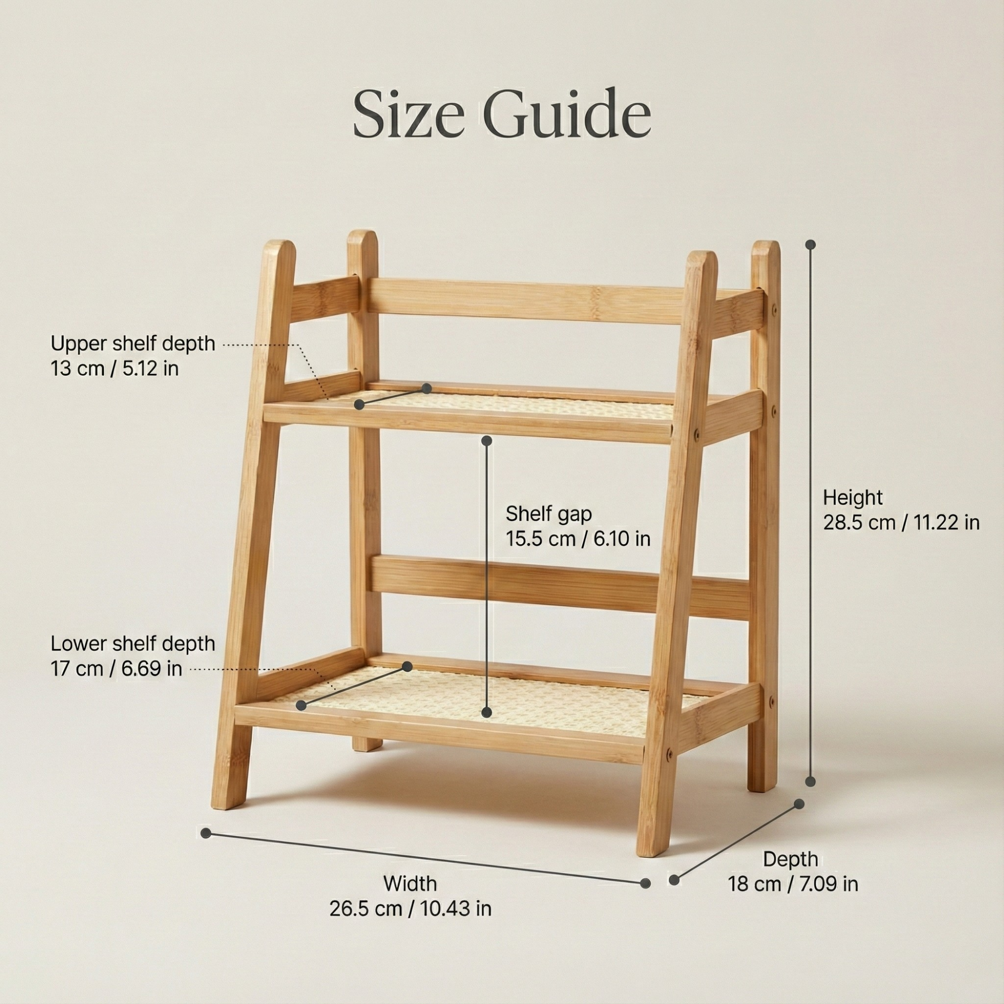 Bamboo Countertop Organizer – 2 Tier Rattan Shelf for Kitchen, Coffee Bar & Bathroom Counter Storage