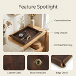 Genuine Leather Valet Tray – Foldable Catchall for Keys Coins Watch Desk Organizer